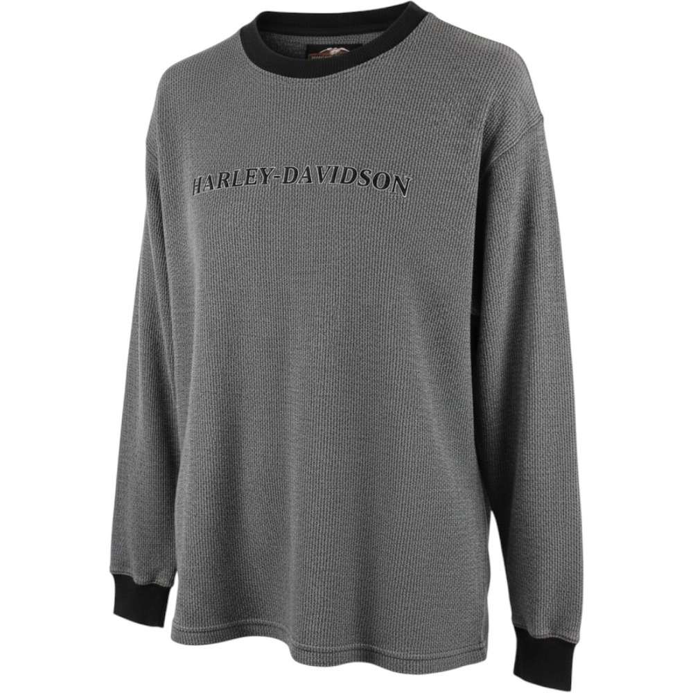 Harley-Davidson Mens XL Waffle Knit Thermal Shirt Charcoal Grey Logo